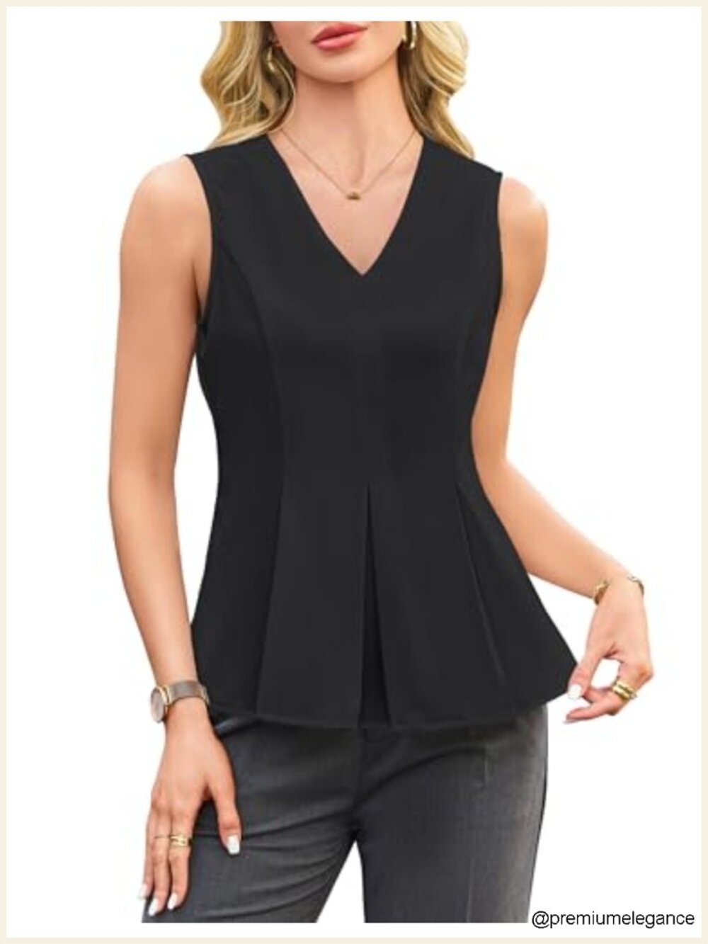 Womens V Neck Peplum Sleeveless Business Casual Tank Top